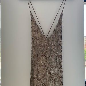 Motel Sequin Backless Slip Mini Dress| Color Taupe |Size Medium